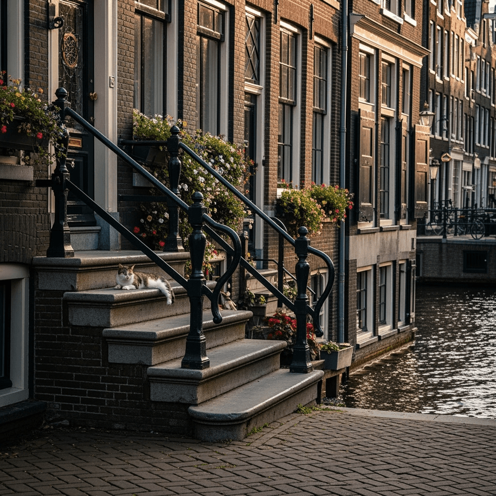 Amsterdam cats on stairs