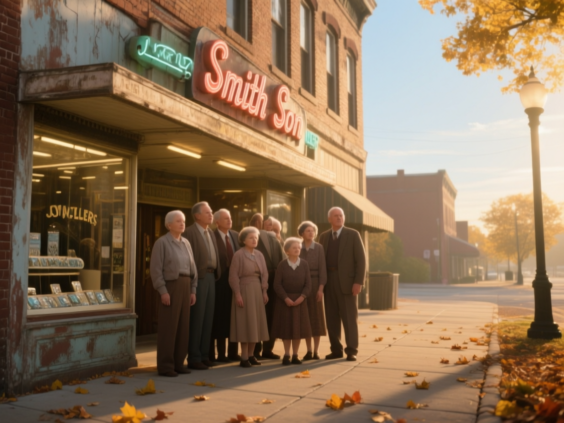 generations of Springfield residents in front of Smith Son Jewelers, showcasing vintage signage