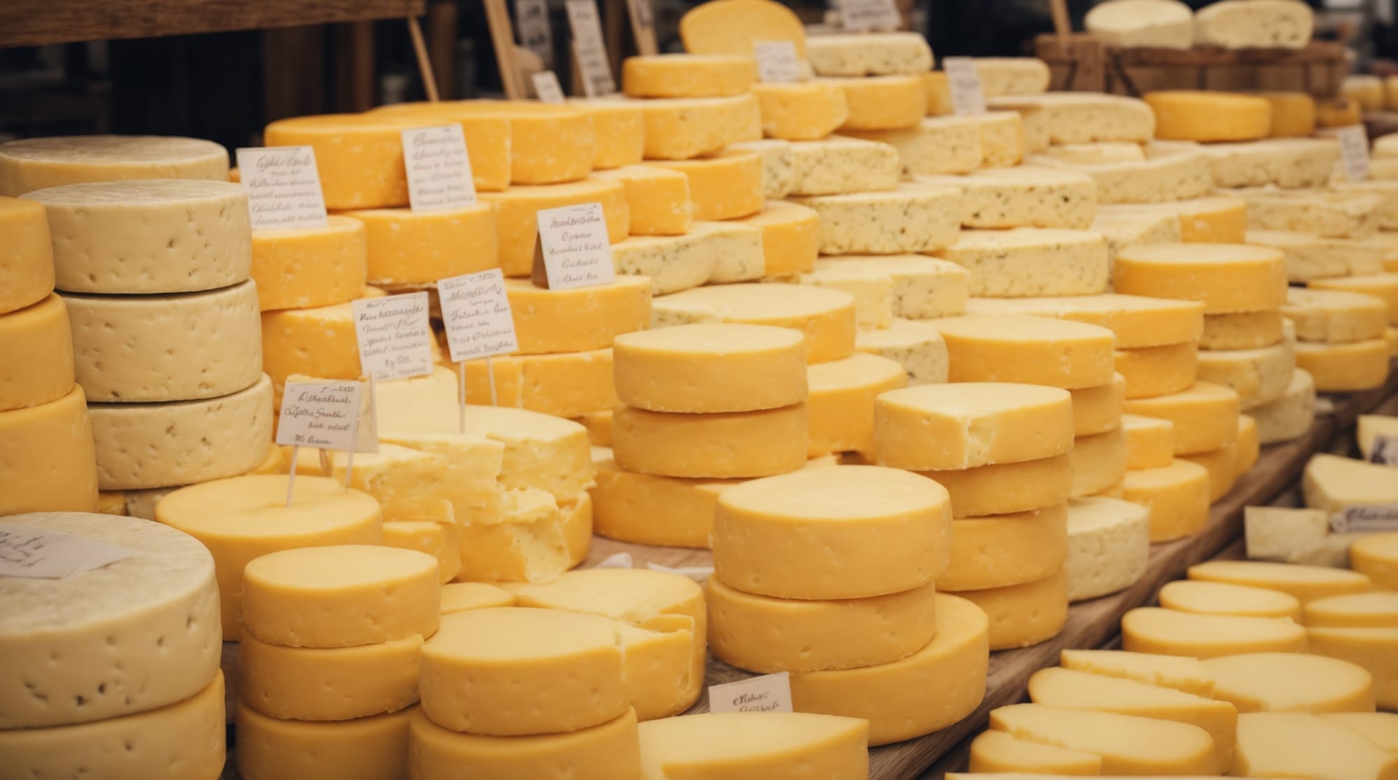 Traditional cheese market in Gouda, showing various famous Dutch cheeses