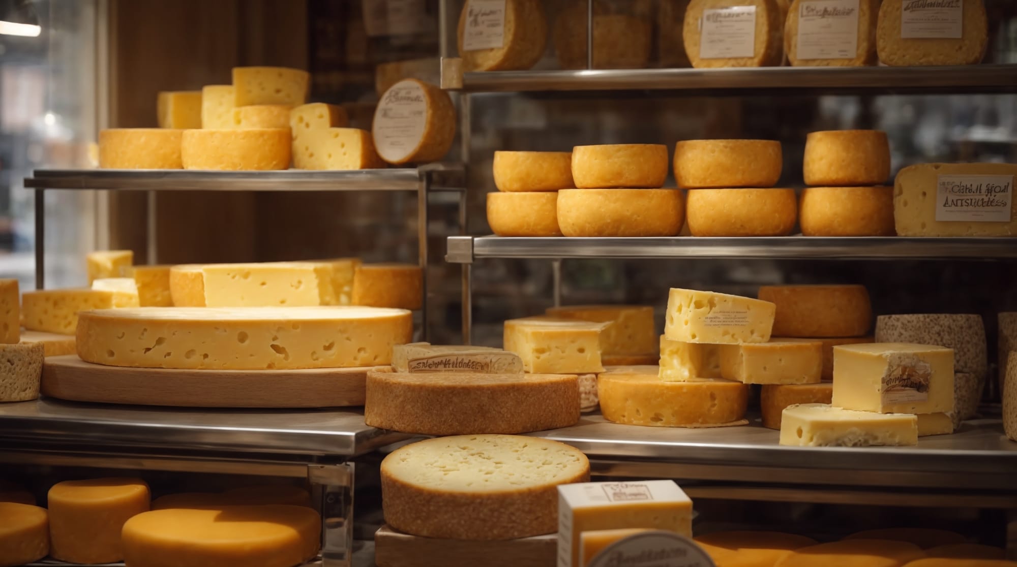 Dutch products Artisanal Dutch cheese displayed in a local shop