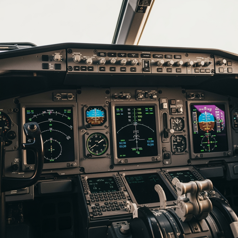 aircraft cockpit instruments A close-up of an aircraft cockpit showing sophisticated instrument panels, symbolizing the technical complexity behind flight safety management.