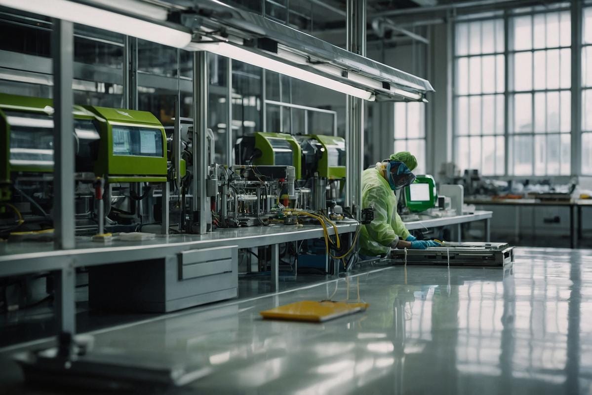 recyclable materials Production line of eco-friendly electronic devices with green batteries and recyclable materials