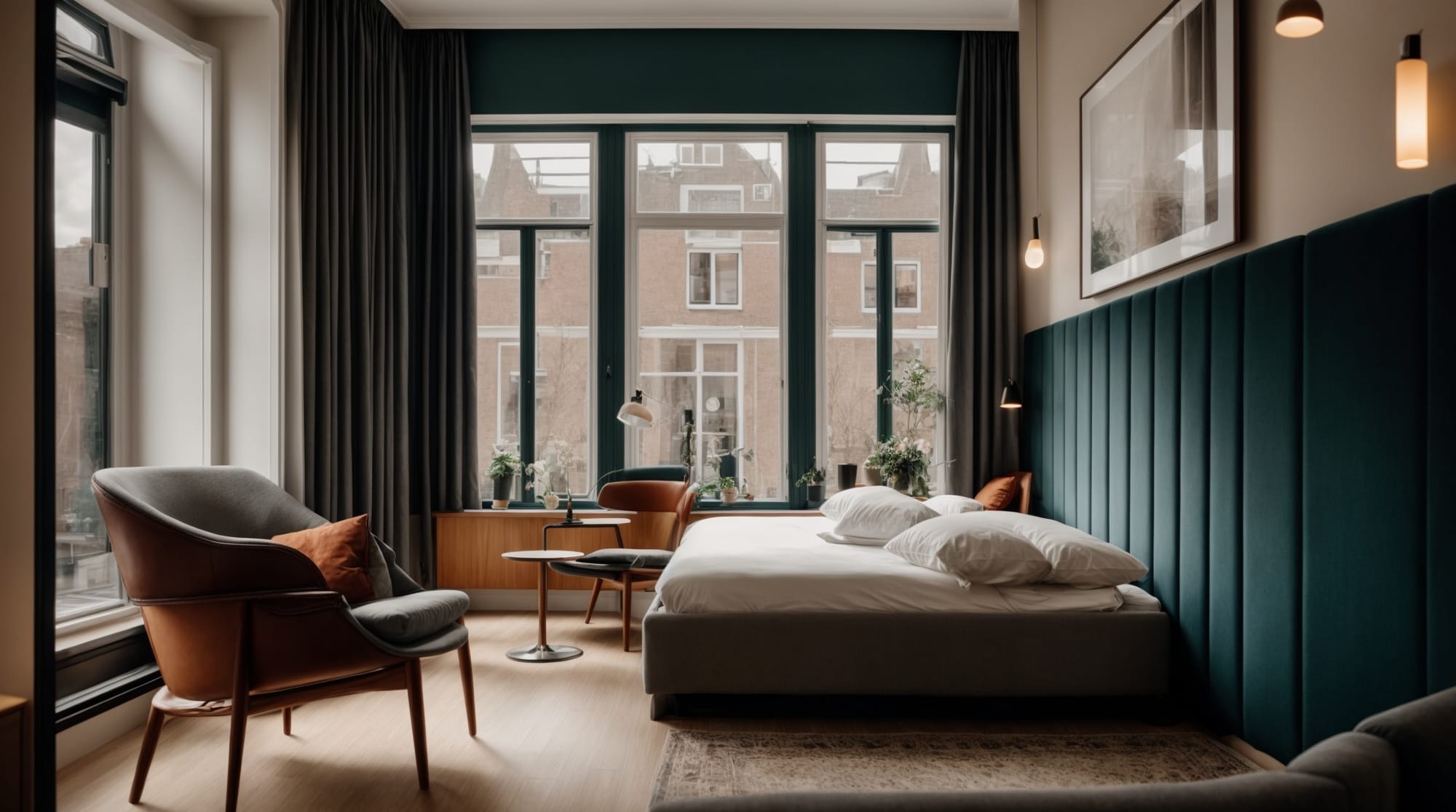 affordable lodging A comfortable boutique hotel room interior in Amsterdam