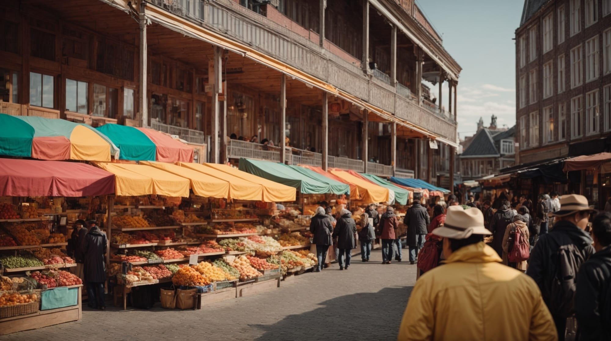 Albert Cuyp Market Shoppers browsing through colorful stalls at Albert Cuyp Market
