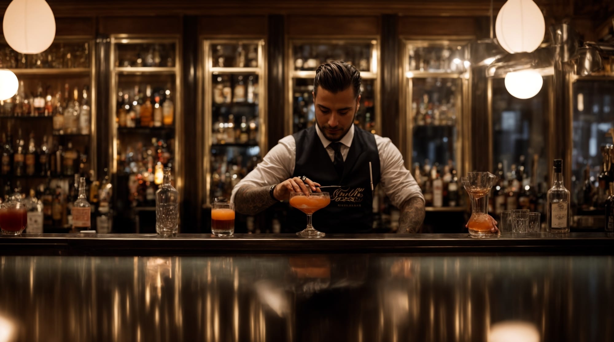 Amsterdam bars Bartender crafting cocktails at Tales & Spirits Amsterdam, reflecting the sophisticated nightlife