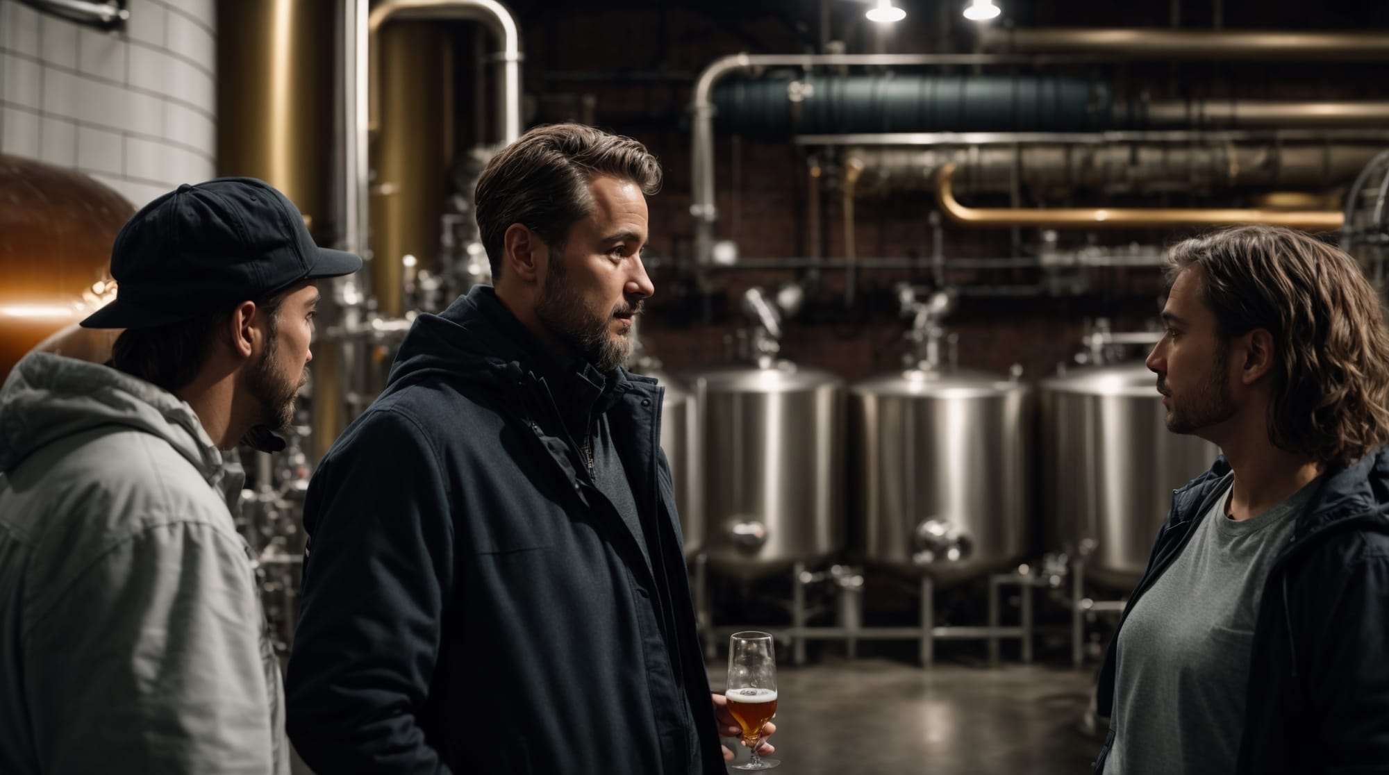 Amsterdam brewer explaining the fermentation process to visitors in a brewery