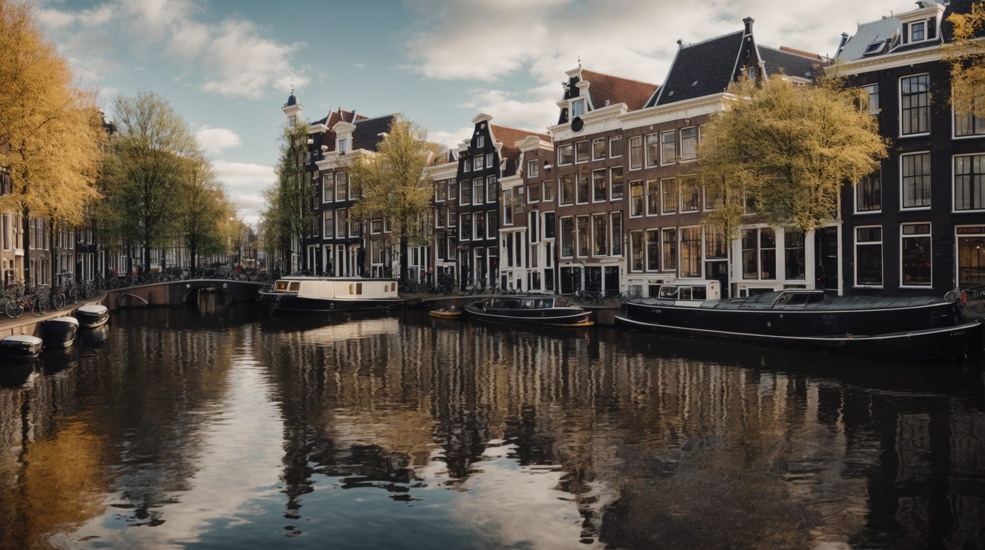 Amsterdam canals A quiet morning view of Amsterdam canals with reflections of historic houses