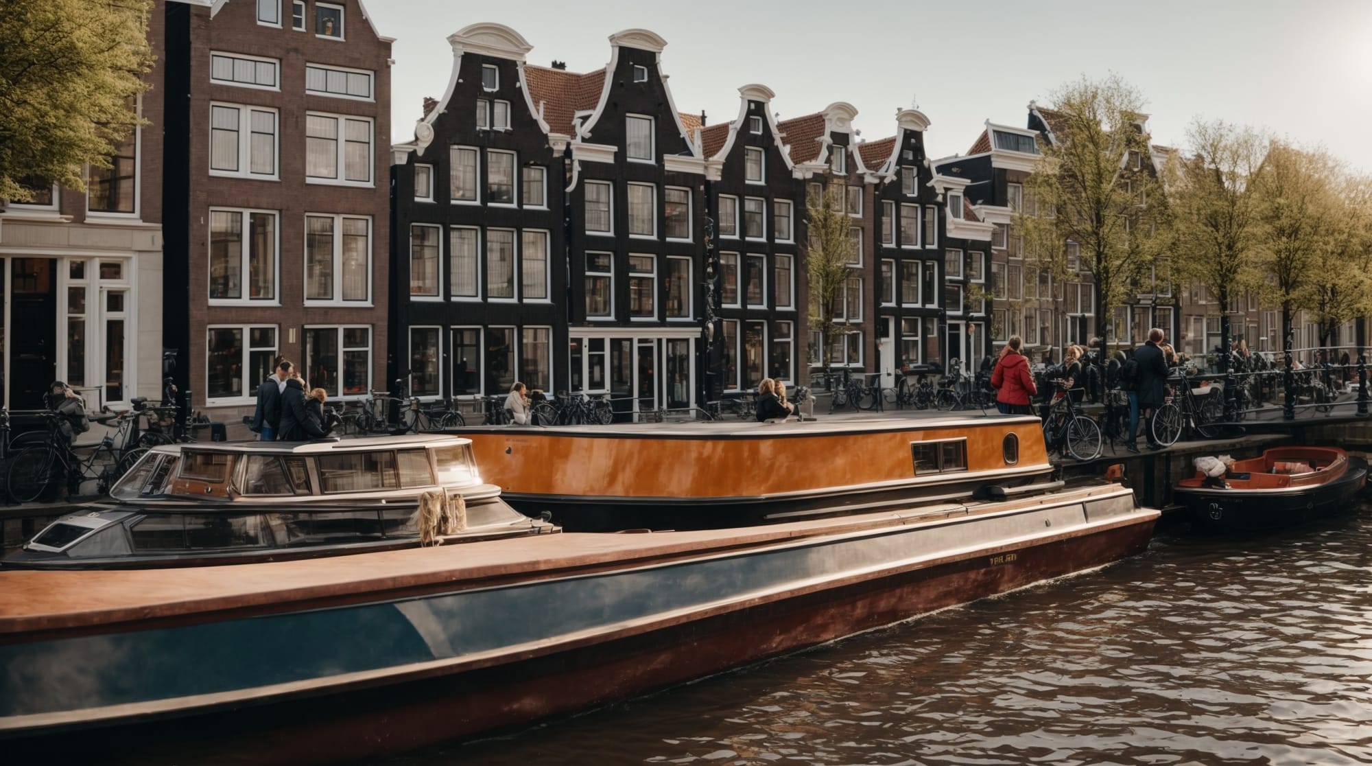 Amsterdam canals tourists enjoying a peaceful boat ride on Amsterdam's canals with views of Dutch architecture