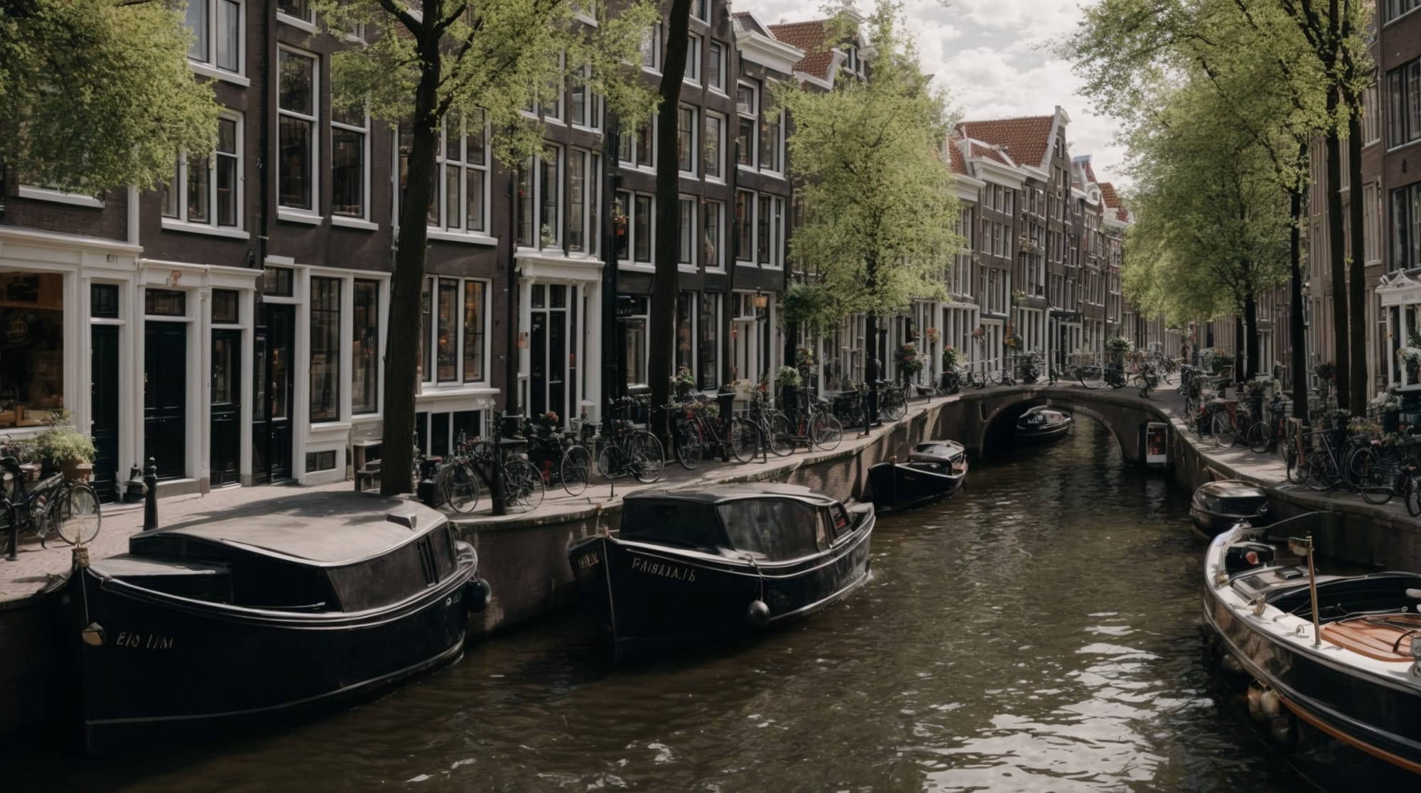 Amsterdam Jordaan A picturesque view of the narrow streets and canals in Jordaan during the daytime