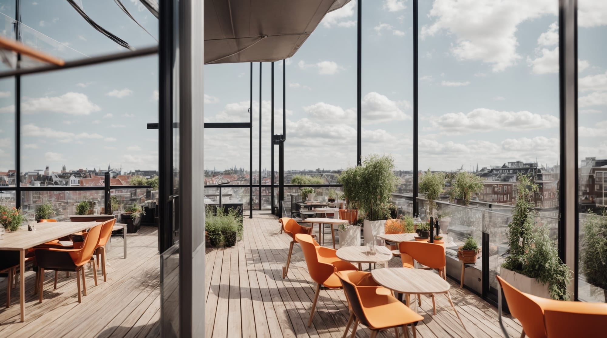 Rooftop terrace view at Zoku Amsterdam