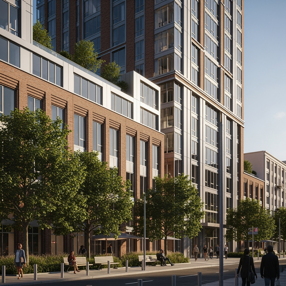 Harlem apartment building A modern residential building in Harlem showcasing urban architecture and community spaces