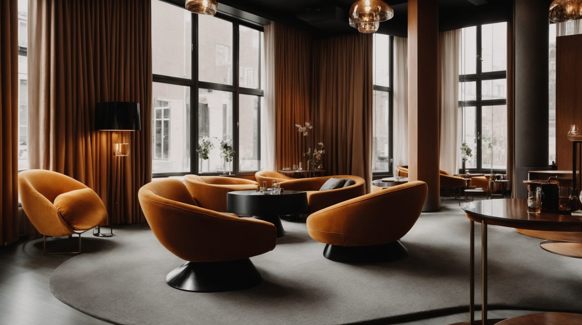 boutique hotels Amsterdam Interior of a stylish boutique hotel in Amsterdam featuring avant-garde decor and striking art pieces.