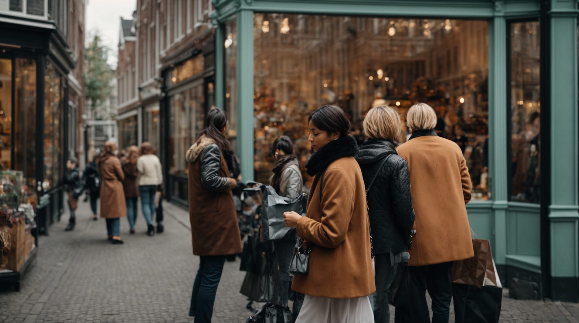 De Pijp shopping Shoppers browsing through unique boutiques in De Pijp, Amsterdam.