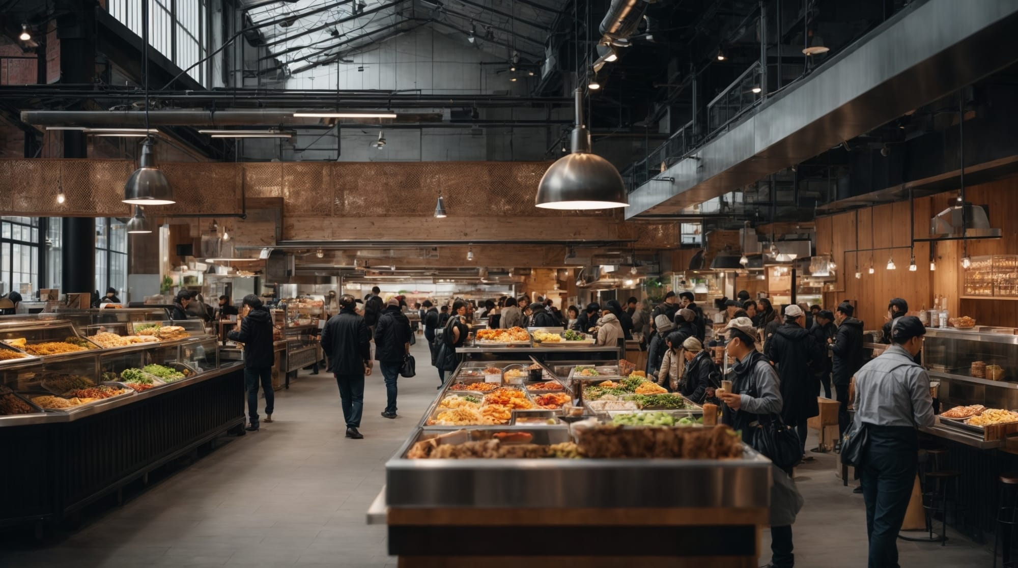 Food halls Image of diverse food stalls in Foodhallen, serving a range of international cuisines
