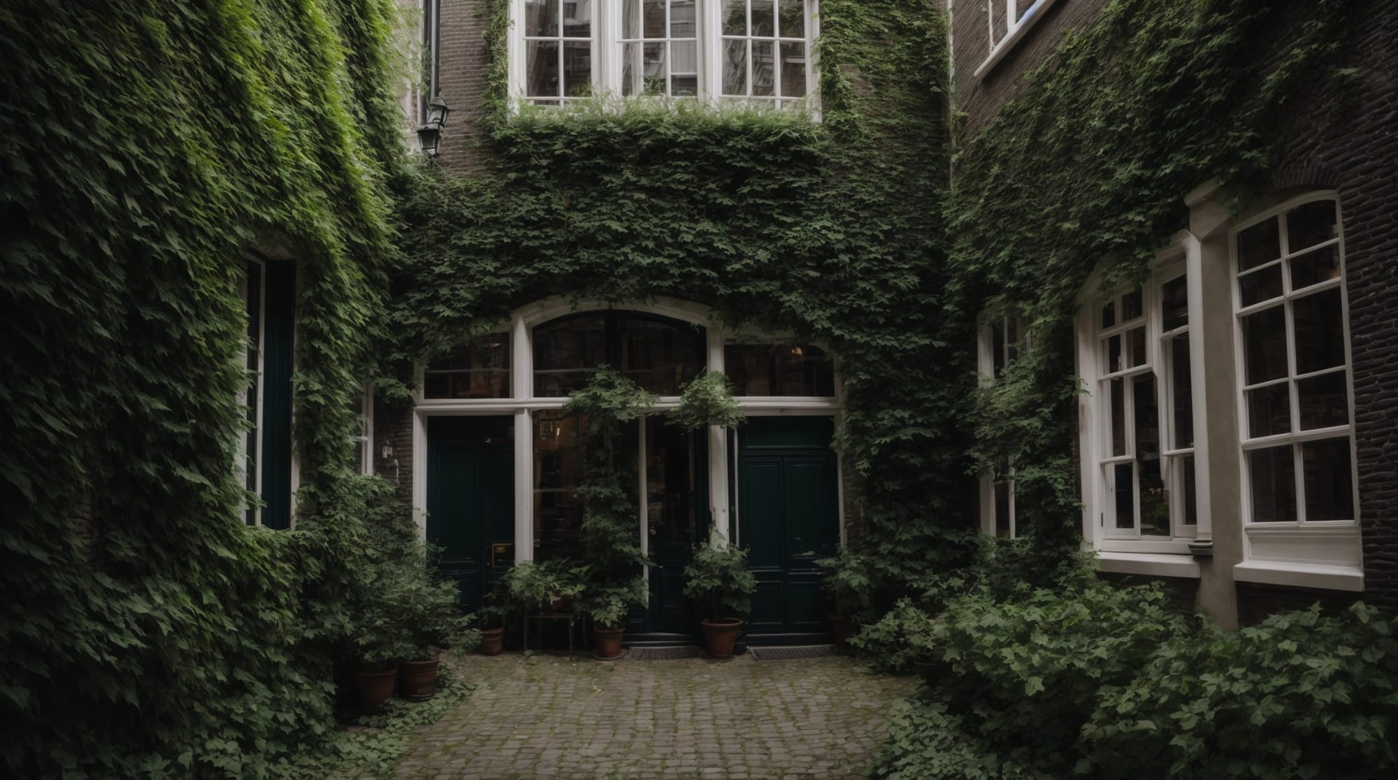 hidden tours A secluded courtyard in the heart of Amsterdam, surrounded by ivy-covered walls.