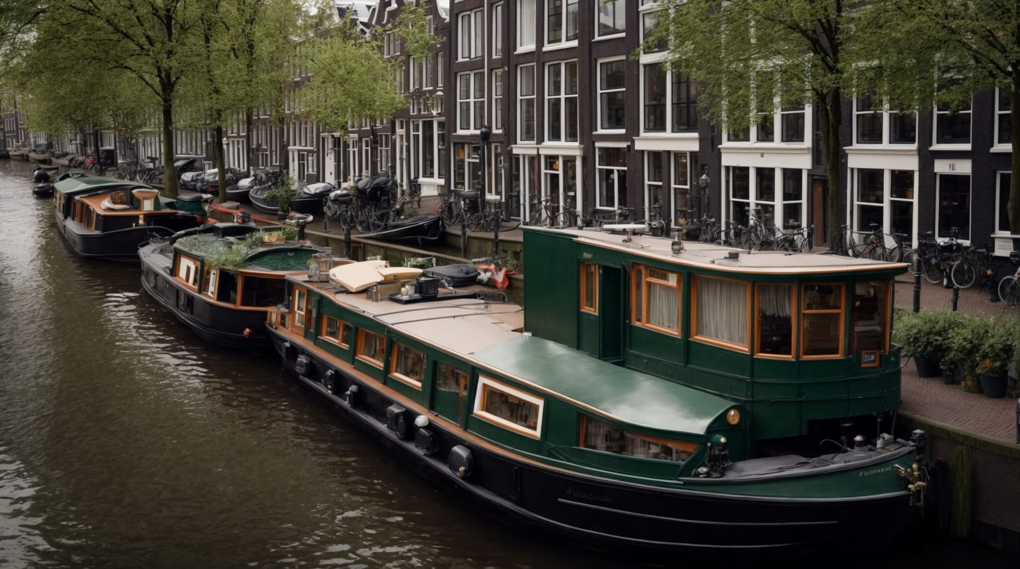 houseboats traditional Dutch houseboat on an Amsterdam canal