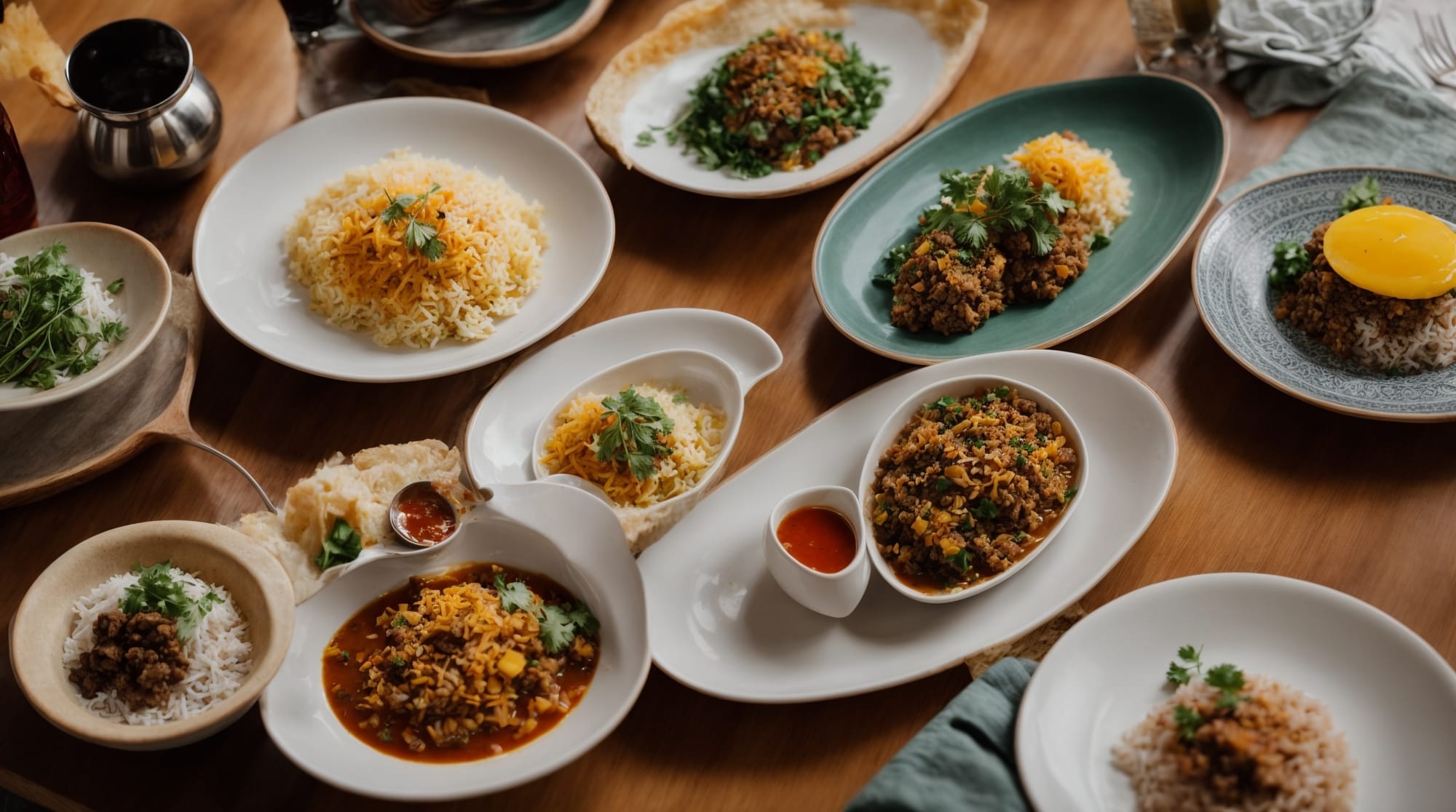 Diverse food plates from international restaurants in Amsterdam