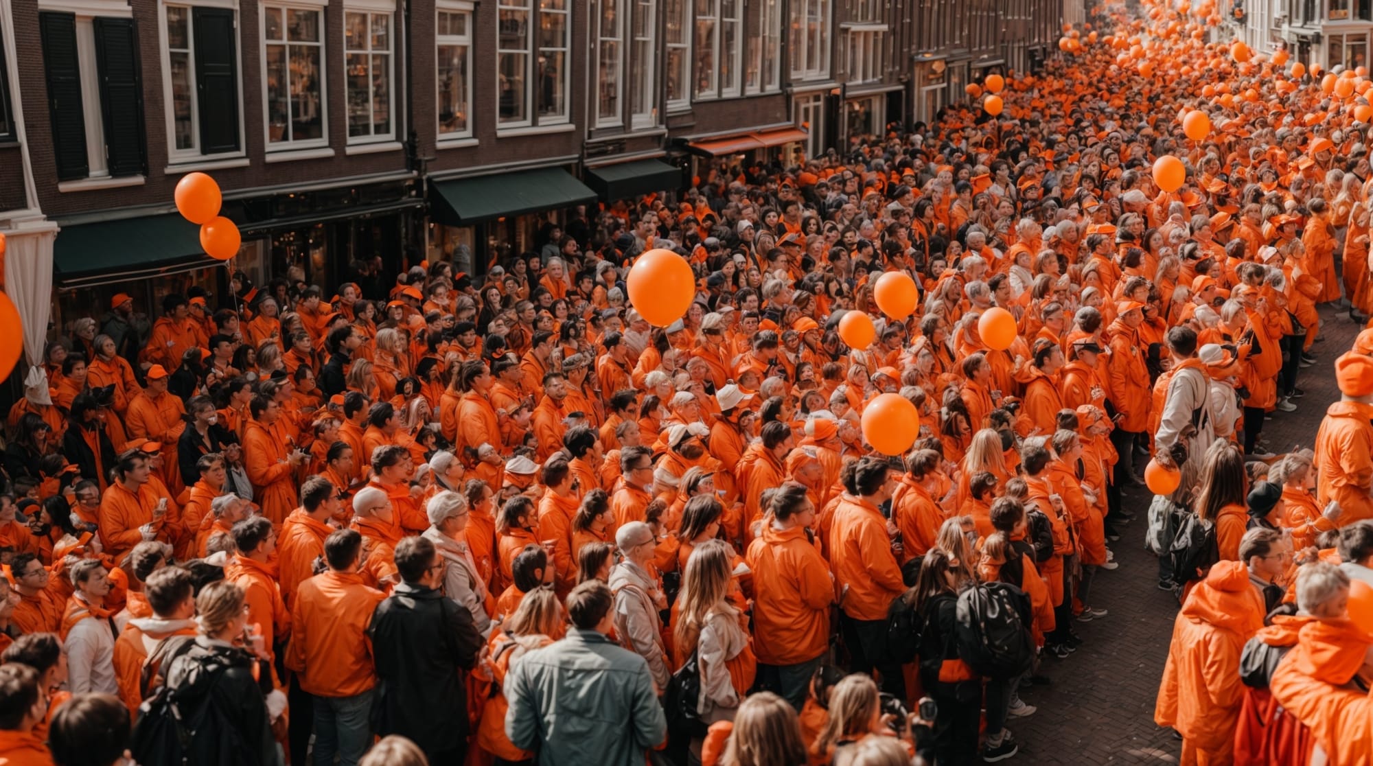 King's Day Orange-clad crowds celebrating King's Day in the streets of Amsterdam
