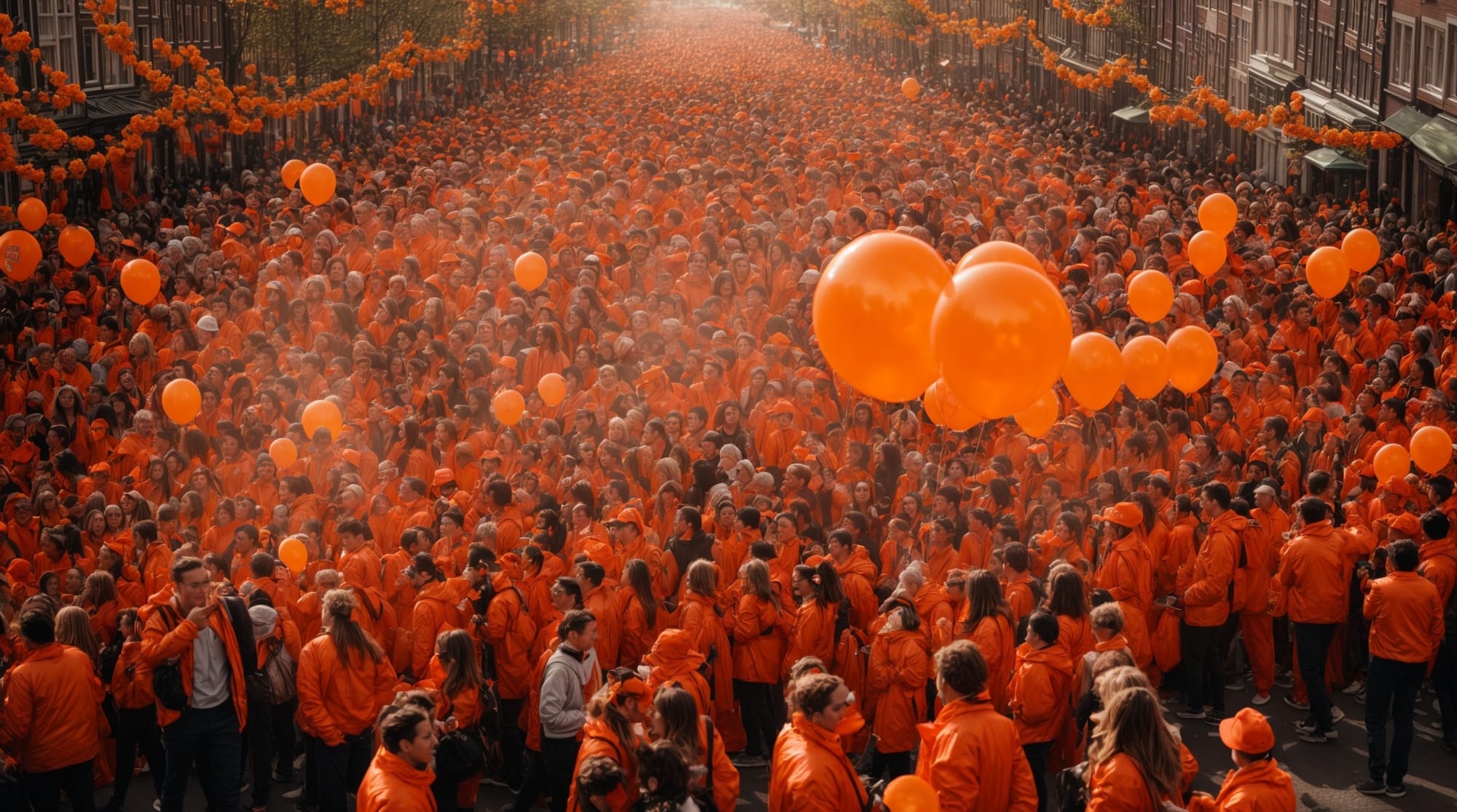 King's Day Image of people celebrating King's Day in Amsterdam, wearing orange and enjoying street festivities
