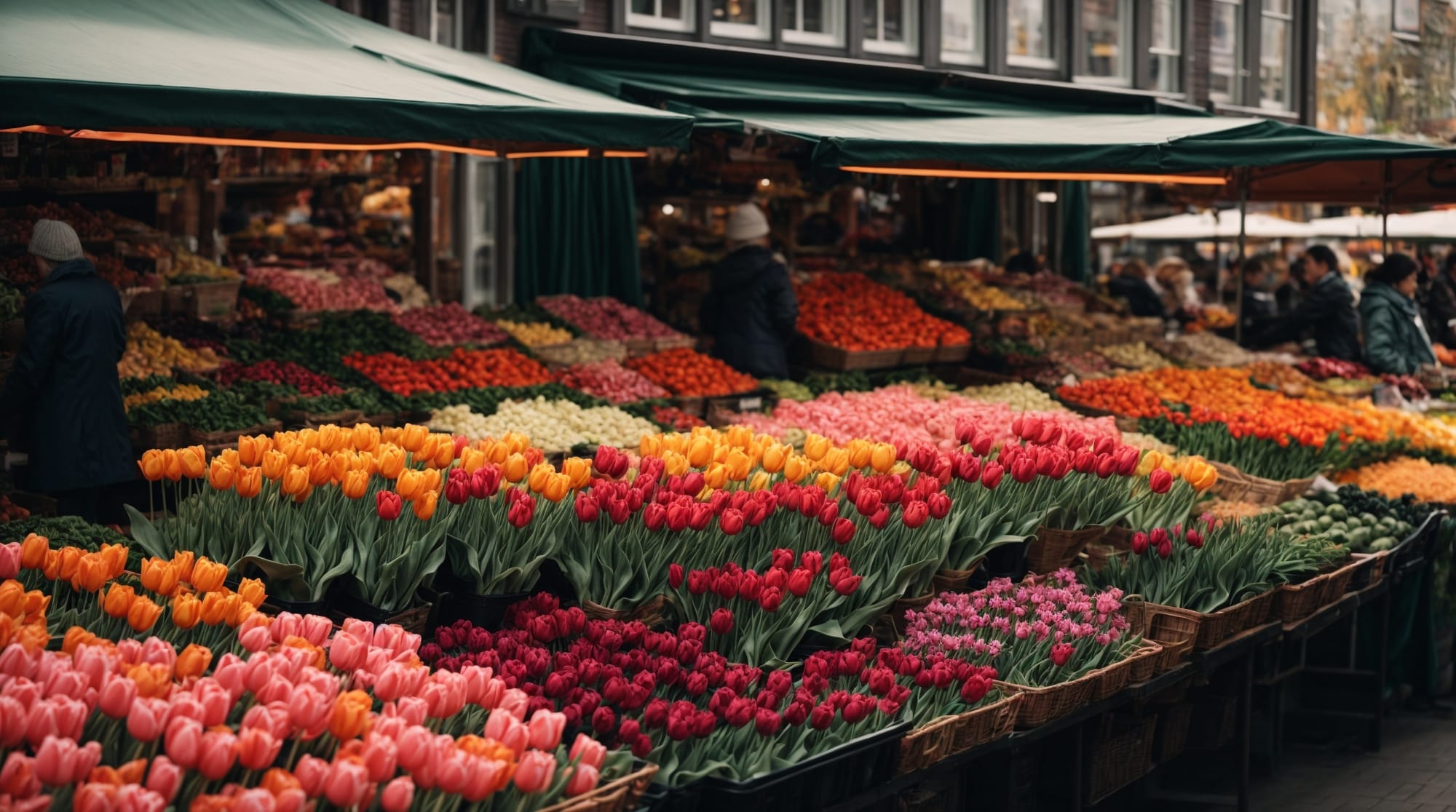 local markets Colorful tulip stands at an Amsterdam market