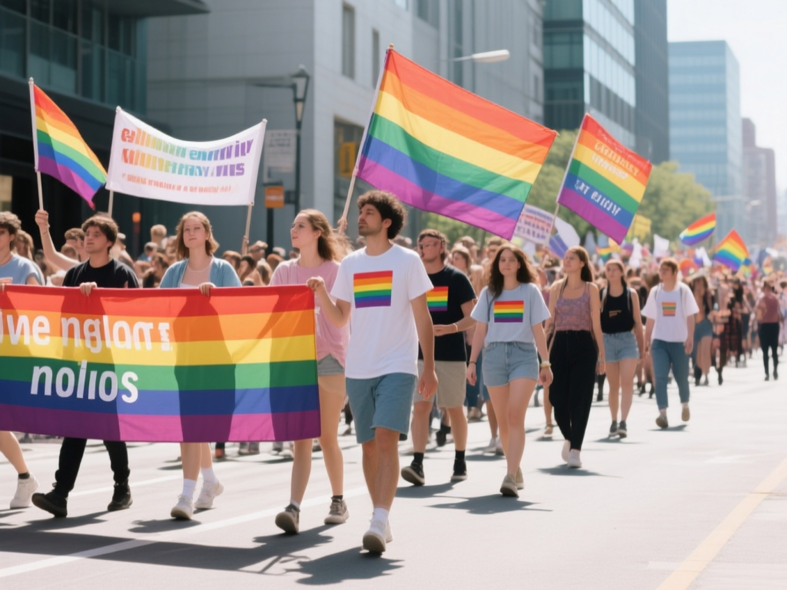 LGBTQ advocacy Participants holding up banners with messages of solidarity and calls for global LGBTQ rights during the parade