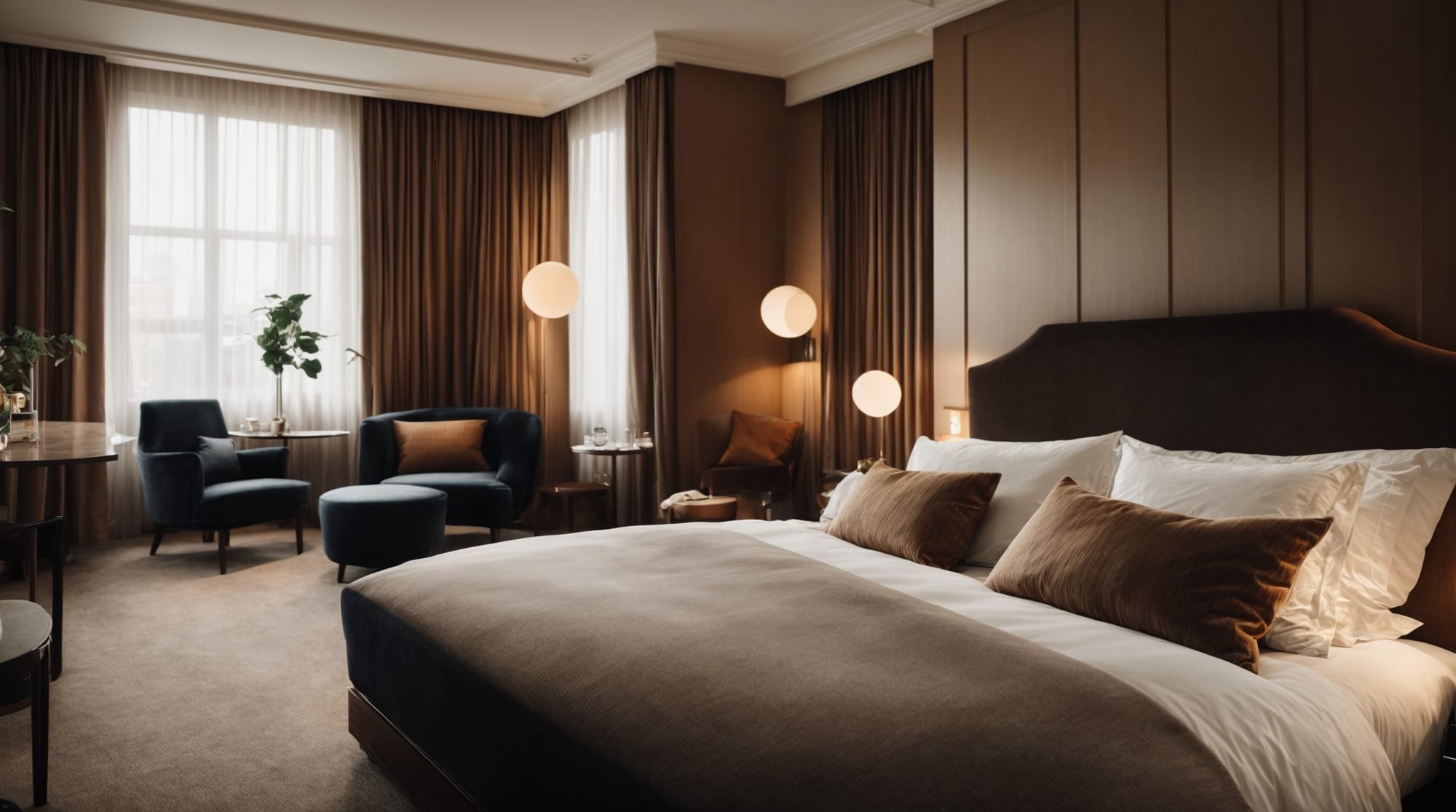 luxurious hotels Interior of a luxurious hotel room in Amsterdam, highlighting its elegant decor and amenities