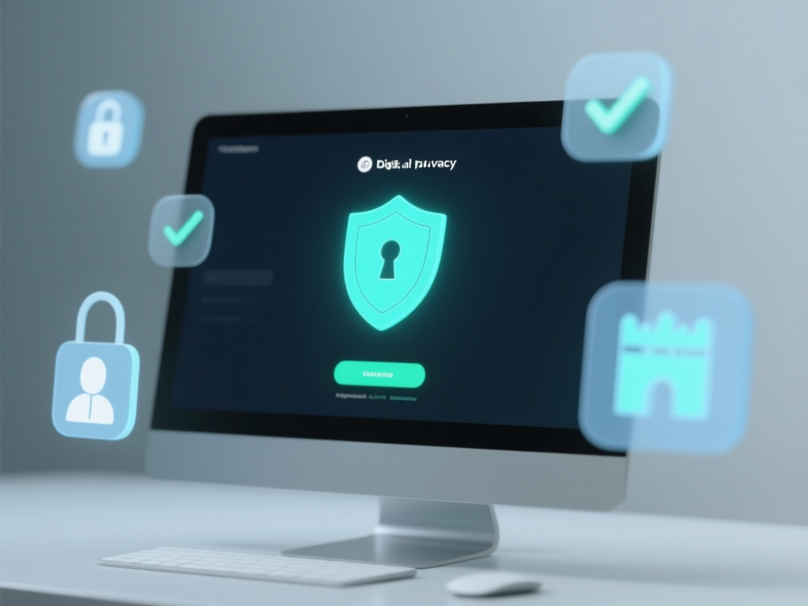 digital privacy A conceptual image illustrating digital privacy, with icons representing security, data, and user rights