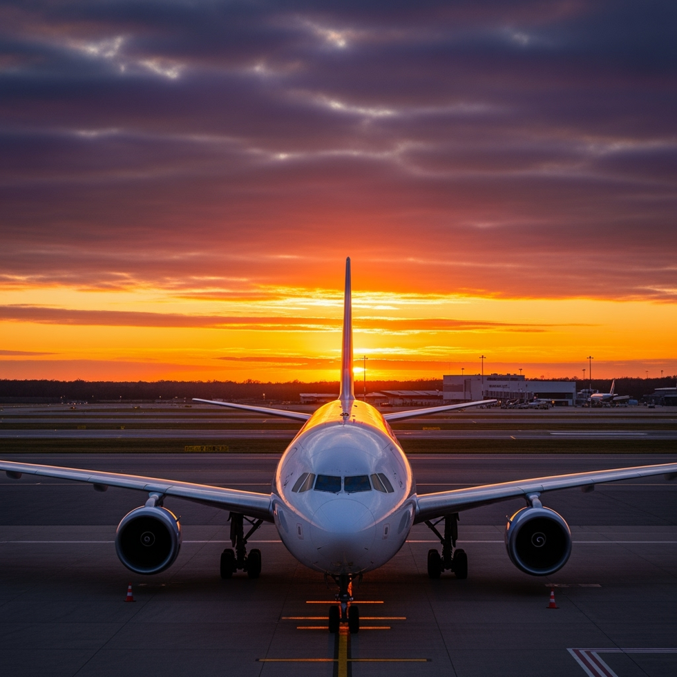 diverted KLM plane Norfolk An image of a KLM aircraft with a dramatic Norfolk sunset in the background, illustrating the diverted flight's new landing site.