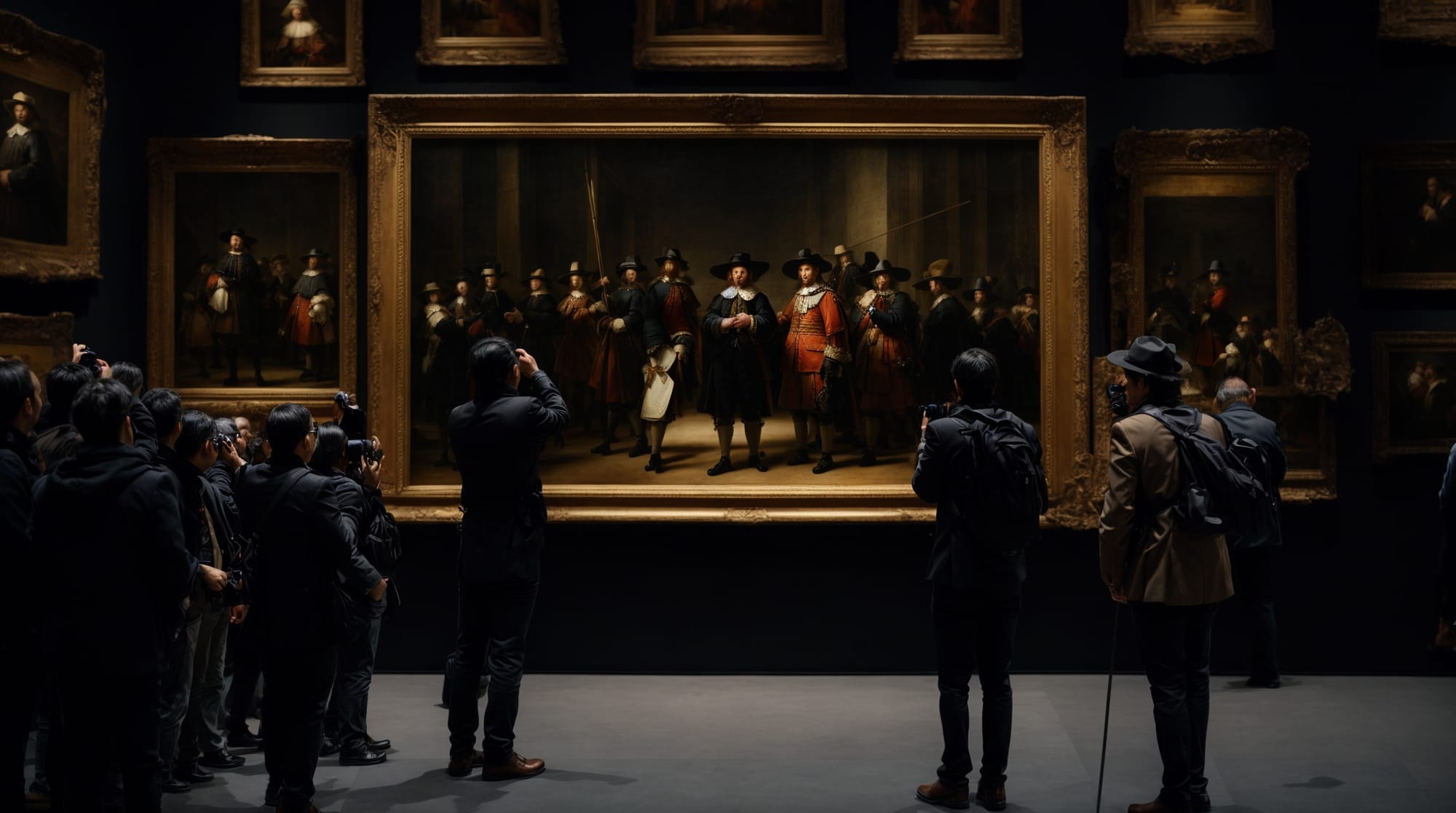 Rijksmuseum tour A professional guide discussing Rembrandt's 'Night Watch' in the Rijksmuseum