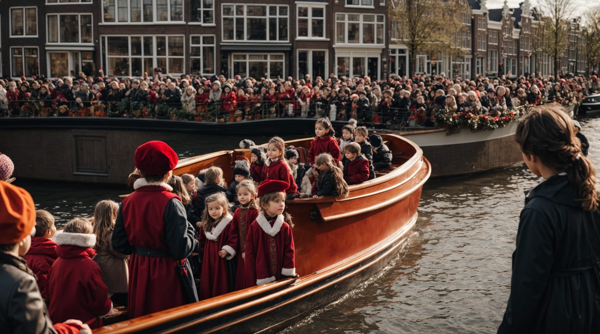 Sinterklaas Children watching the arrival of Sinterklaas on a boat in Amsterdam