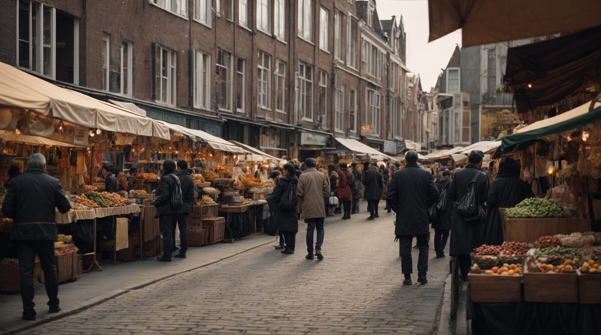 street markets Stalls lined up at Albert Cuyp Market bustling with tourists and locals
