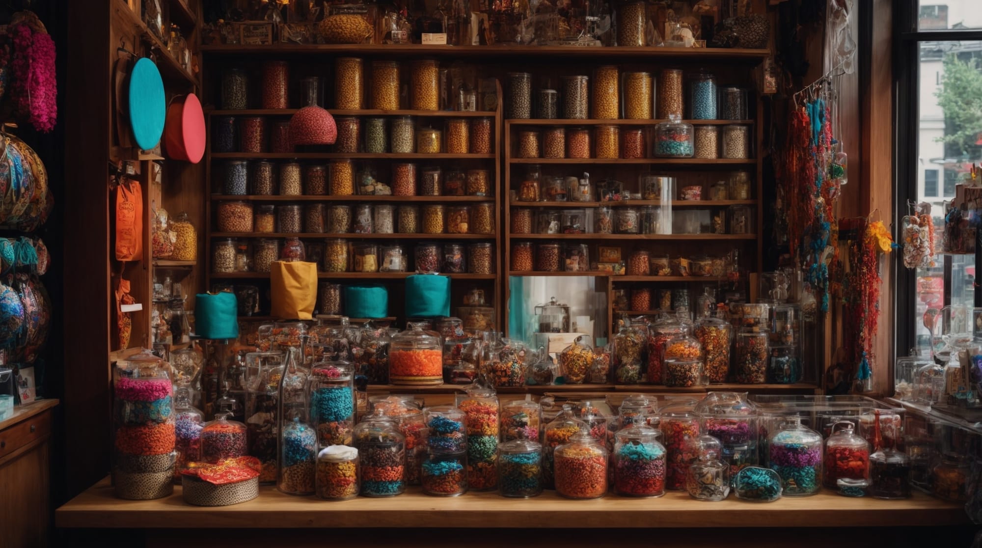 unique souvenir shop Colorful display of unique souvenirs and trinkets crafted by local artists in Amsterdam