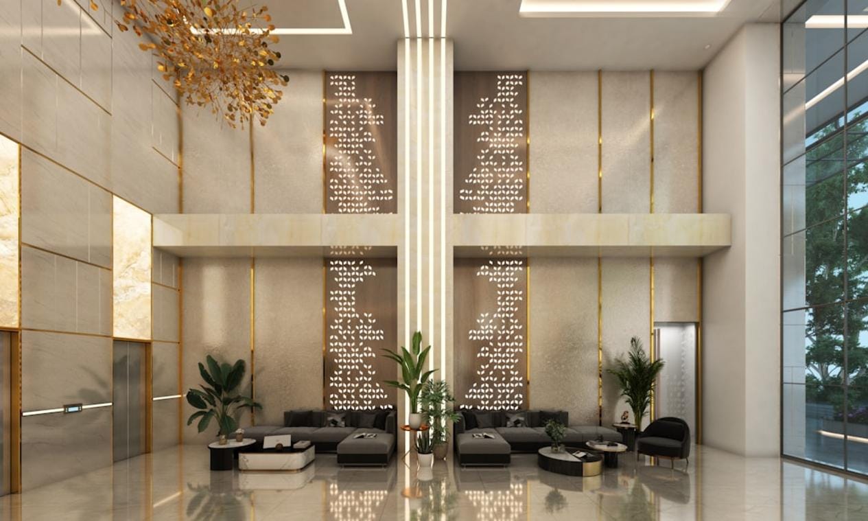 luxury hotel lobby with elegant decor and modern amenities