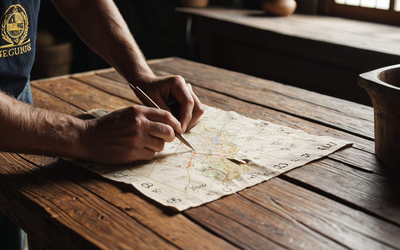Close-up of artisan hands working with natural clay on a wooden table in a well-lit studio, focusing on the texture of the material and the careful shaping process