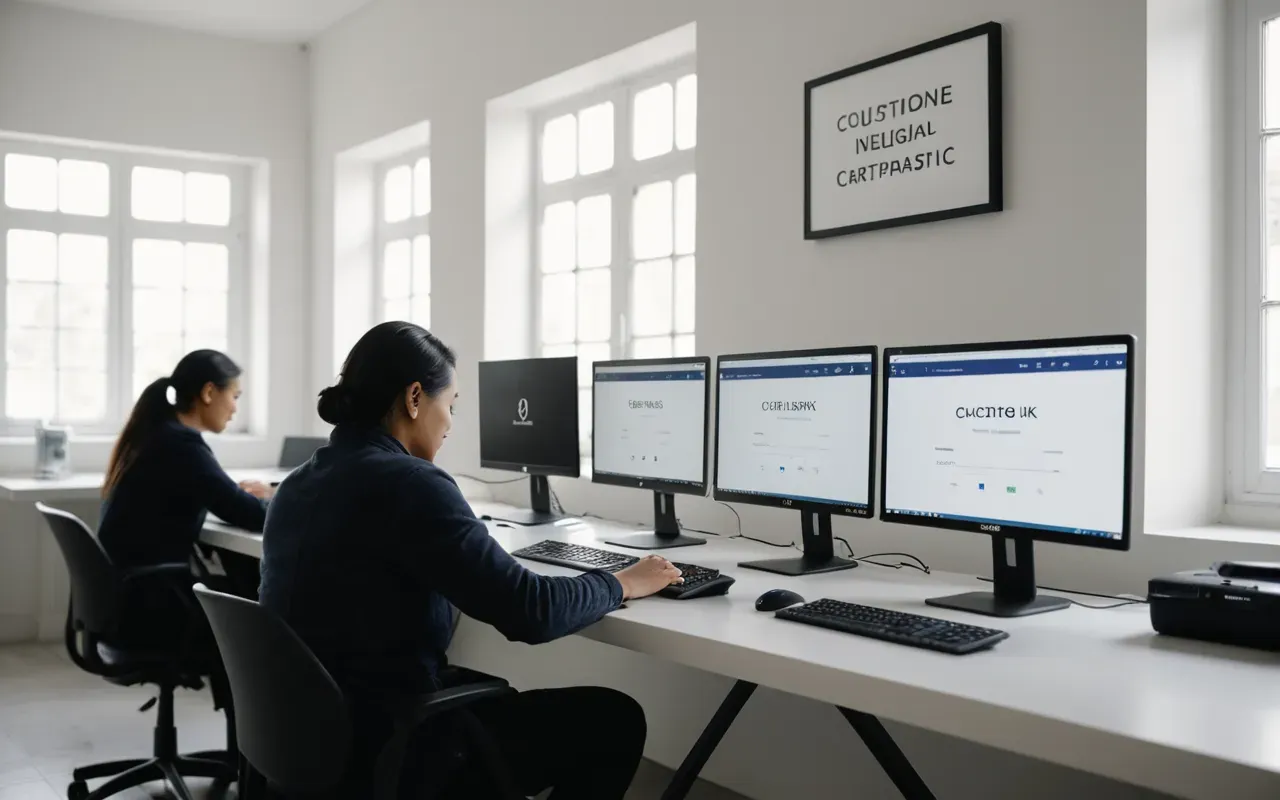 A person sitting at a clean white desk with two open laptops side by side adjusting browser settings while soft natural light from a nearby window illuminates the workspace creating a calm focused atmosphere that suggests taking deliberate steps to manage personal online privacy without showing any specific text or interface elements.