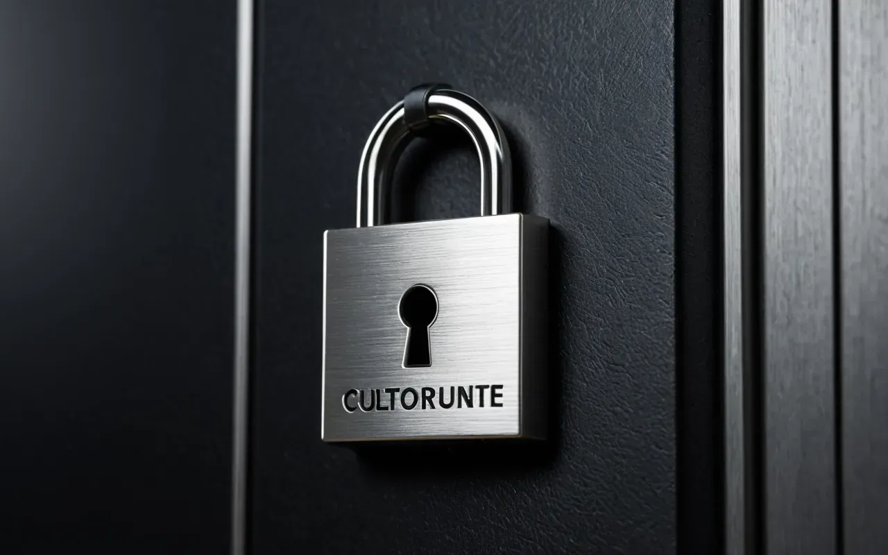 A modern secure lock icon rendered in metallic silver on a dark background with soft lighting that highlights the texture of the metal. The composition is clean and minimalist focusing solely on the object itself without any surrounding context or additional elements to create a sense of safety and protection.