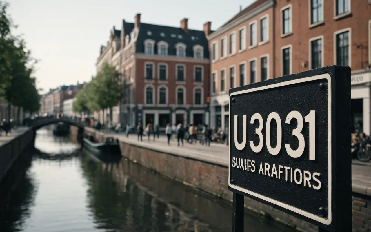 A wide shot of a busy city street with modern buildings and a canal in the background. The street is clean and well-maintained. The lighting is evening, with warm lights from the windows of the buildings. The scene is calm and orderly, contrasting with the earlier chaos of the water leak. The composition emphasizes the scale of the urban environment and the hidden infrastructure beneath it.